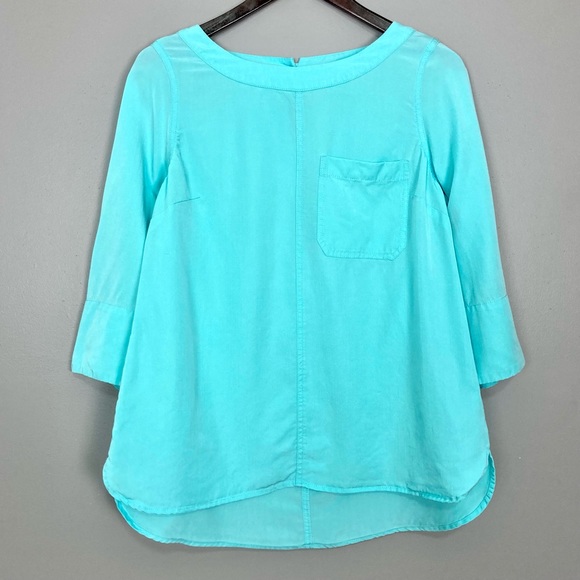 Soft Surroundings Georgica Tencel Top Women’s Size XS Boat Neck 3/4 Sleeves Aqua - Picture 2 of 9